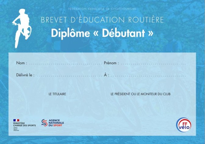 Modèle de diplôme proposé par la FFCT/FFvélo